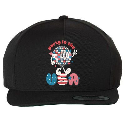 Party In The USA Retro 4th Of July Groovy Patriotic Fourth Of July Wool Snapback Cap