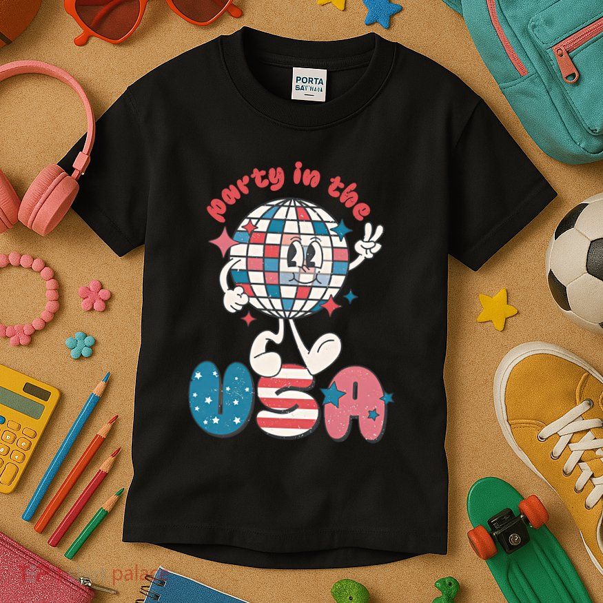 Party In The USA Retro 4th Of July Groovy Patriotic Fourth Of July Kids T-Shirt