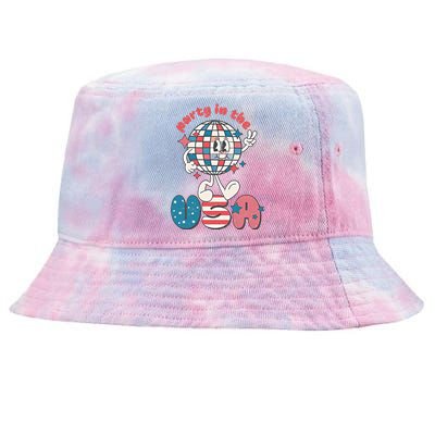 Party In The USA Retro 4th Of July Groovy Patriotic Fourth Of July Tie-Dyed Bucket Hat