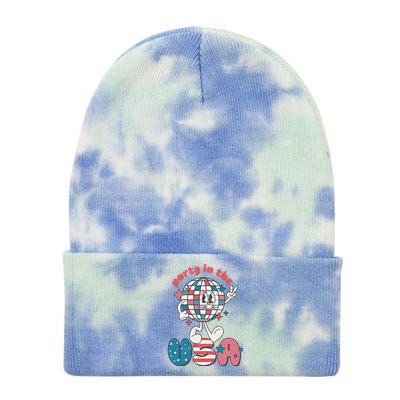 Party In The USA Retro 4th Of July Groovy Patriotic Fourth Of July Tie Dye 12in Knit Beanie