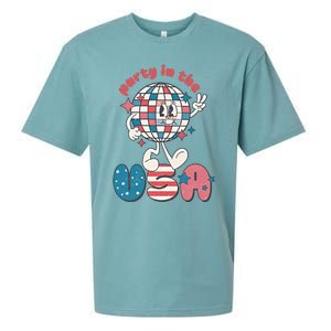 Party In The USA Retro 4th Of July Groovy Patriotic Fourth Of July Sueded Cloud Jersey T-Shirt