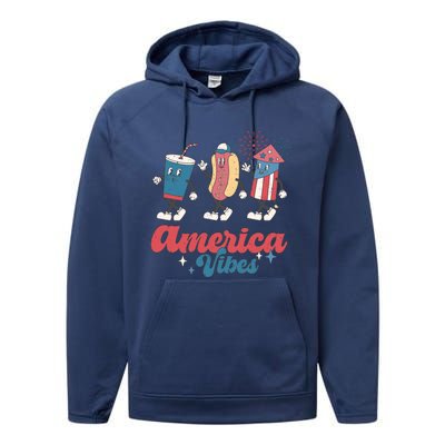 Party In The Usa Hot Dog Love USA Funny Fourth Of July Gift Performance Fleece Hoodie