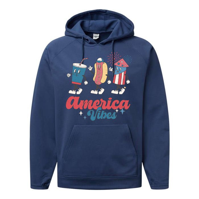 Party In The Usa Hot Dog Love USA Funny Fourth Of July Gift Performance Fleece Hoodie