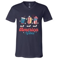 Party In The Usa Hot Dog Love USA Funny Fourth Of July Gift V-Neck T-Shirt