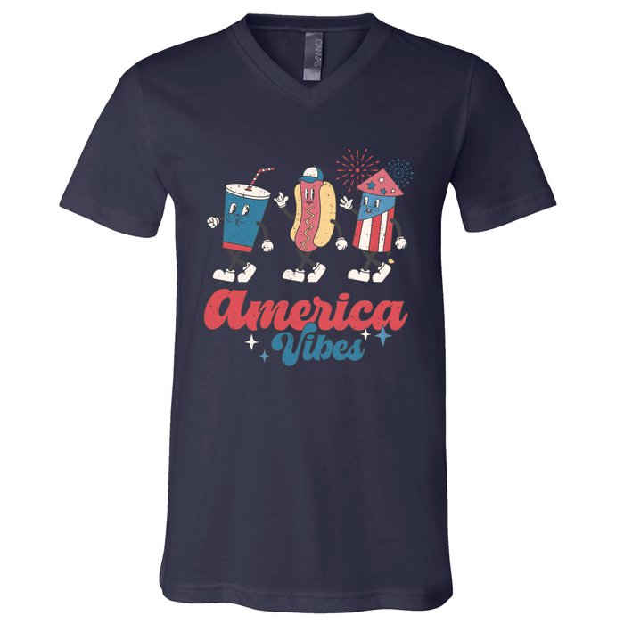 Party In The Usa Hot Dog Love USA Funny Fourth Of July Gift V-Neck T-Shirt