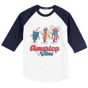 Party In The Usa Hot Dog Love USA Funny Fourth Of July Gift Baseball Sleeve Shirt