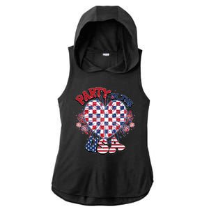 Party In The Usa Firework Red White Blue Heart Ladies PosiCharge Tri-Blend Wicking Draft Hoodie Tank