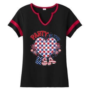 Party In The Usa Firework Red White Blue Heart Ladies Halftime Notch Neck Tee