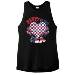 Party In The Usa Firework Red White Blue Heart Ladies PosiCharge Tri-Blend Wicking Tank