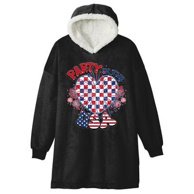 Party In The Usa Firework Red White Blue Heart Hooded Wearable Blanket