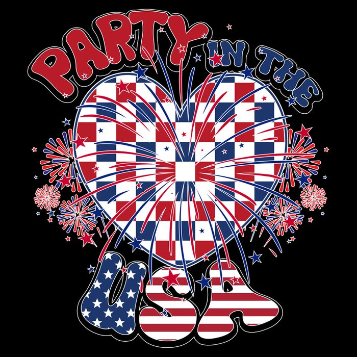 Party In The Usa Firework Red White Blue Heart Drawstring Bag
