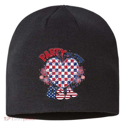 Party In The Usa Firework Red White Blue Heart Sustainable Beanie