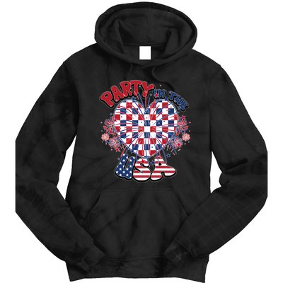 Party In The Usa Firework Red White Blue Heart Tie Dye Hoodie