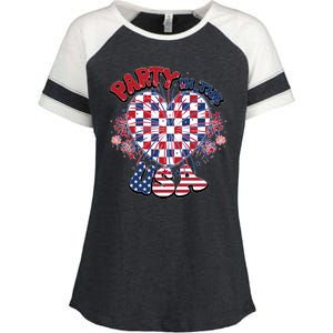 Party In The Usa Firework Red White Blue Heart Enza Ladies Jersey Colorblock Tee