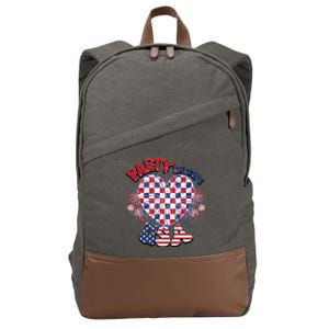 Party In The Usa Firework Red White Blue Heart Cotton Canvas Backpack