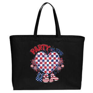 Party In The Usa Firework Red White Blue Heart Cotton Canvas Jumbo Tote