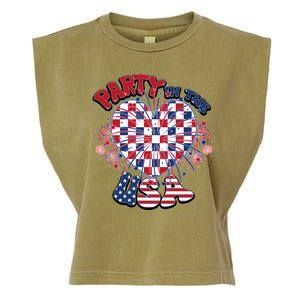 Party In The Usa Firework Red White Blue Heart Garment-Dyed Women's Muscle Tee