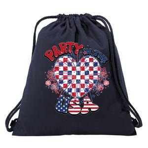 Party In The Usa Firework Red White Blue Heart Drawstring Bag