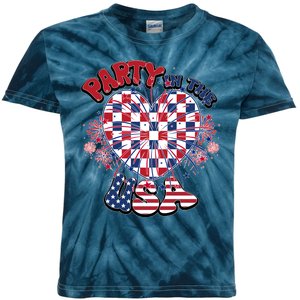 Party In The Usa Firework Red White Blue Heart Kids Tie-Dye T-Shirt