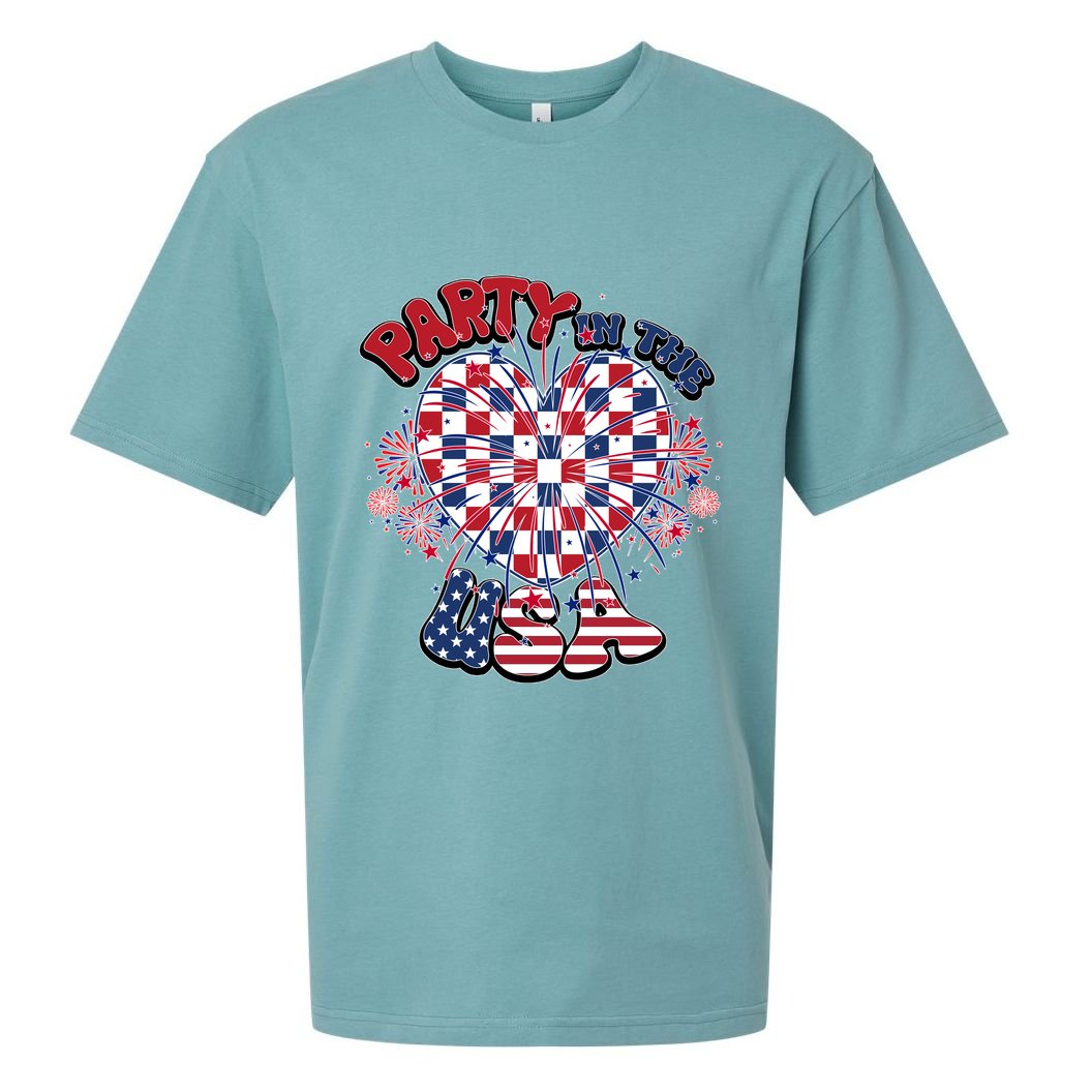 Party In The Usa Firework Red White Blue Heart Sueded Cloud Jersey T-Shirt