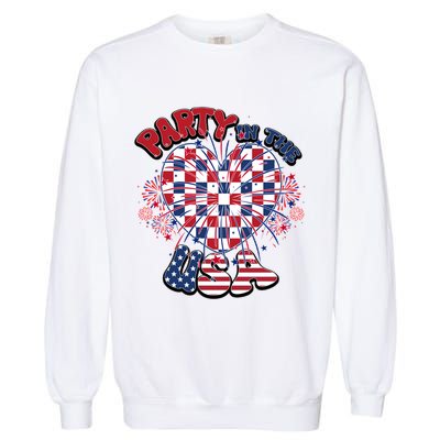 Party In The Usa Firework Red White Blue Heart Garment-Dyed Sweatshirt