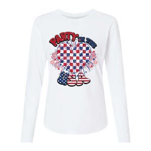 Party In The Usa Firework Red White Blue Heart Womens Cotton Relaxed Long Sleeve T-Shirt