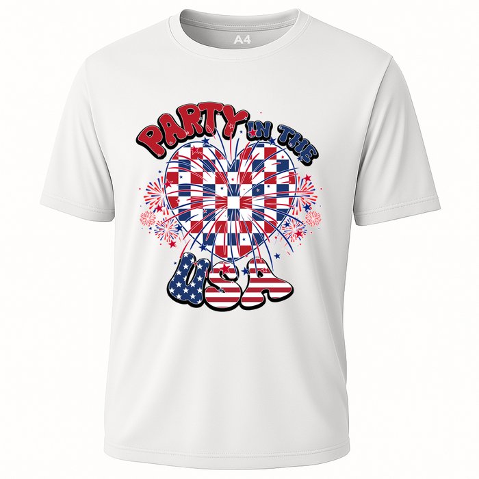Party In The Usa Firework Red White Blue Heart Cooling Performance Crew T-Shirt