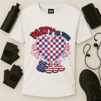 Party In The Usa Firework Red White Blue Heart Cooling Performance Crew T-Shirt