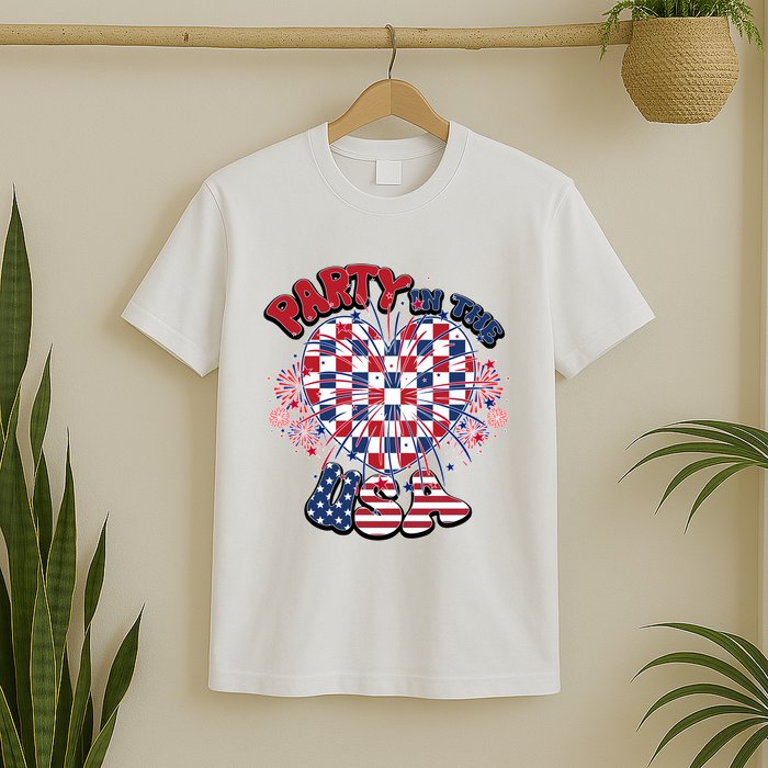 Party In The Usa Firework Red White Blue Heart T-Shirt