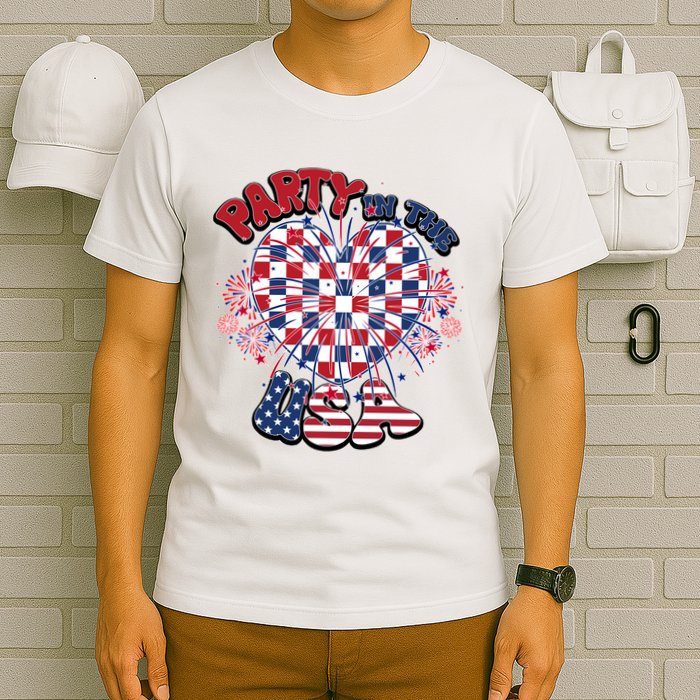 Party In The Usa Firework Red White Blue Heart T-Shirt