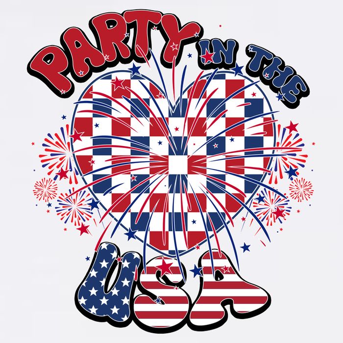 Party In The Usa Firework Red White Blue Heart T-Shirt
