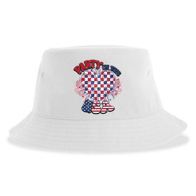 Party In The Usa Firework Red White Blue Heart Sustainable Bucket Hat