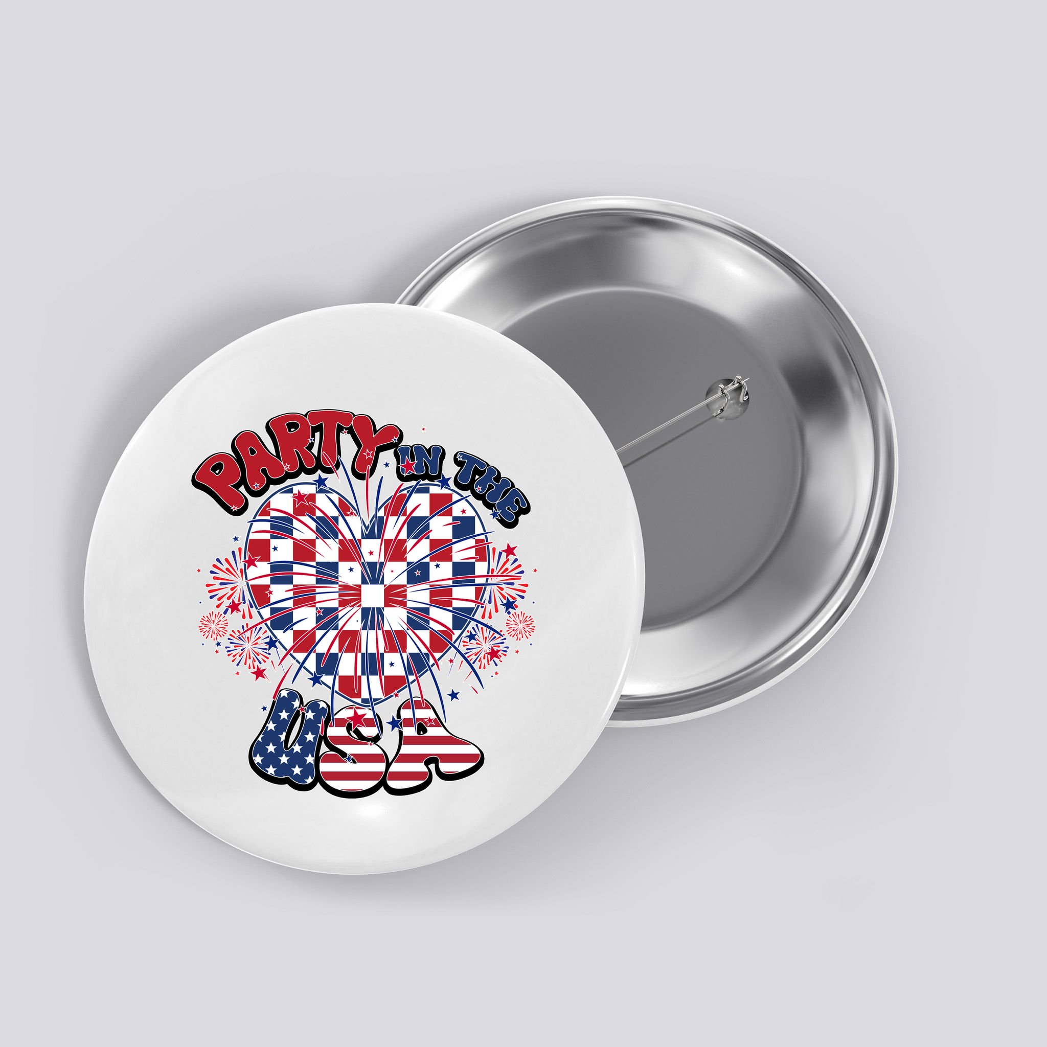 Party In The Usa Firework Red White Blue Heart Button