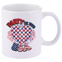 Party In The Usa Firework Red White Blue Heart 11oz C Handle Ceramic Mug