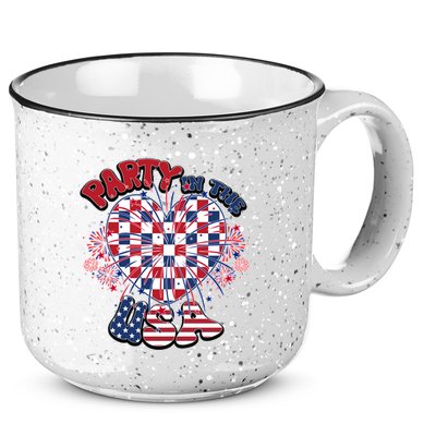 Party In The Usa Firework Red White Blue Heart 15oz Campfire Ceramic Mug