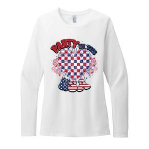 Party In The Usa Firework Red White Blue Heart Womens CVC Long Sleeve Shirt