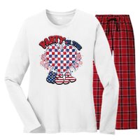 Party In The Usa Firework Red White Blue Heart Women's Long Sleeve Flannel Pajama Set 