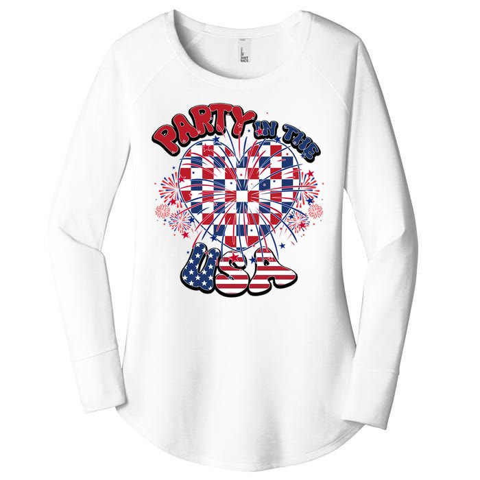 Party In The Usa Firework Red White Blue Heart Women's Perfect Tri Tunic Long Sleeve Shirt