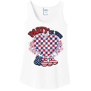 Party In The Usa Firework Red White Blue Heart Ladies Essential Tank