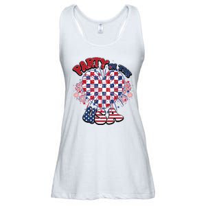 Party In The Usa Firework Red White Blue Heart Ladies Essential Flowy Tank