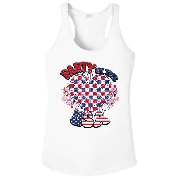 Party In The Usa Firework Red White Blue Heart Ladies PosiCharge Competitor Racerback Tank