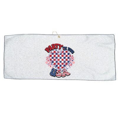 Party In The Usa Firework Red White Blue Heart Large Microfiber Waffle Golf Towel