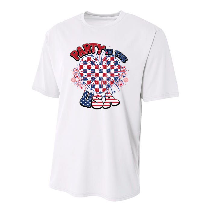 Party In The Usa Firework Red White Blue Heart Youth Performance Sprint T-Shirt