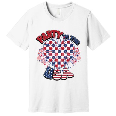 Party In The Usa Firework Red White Blue Heart Premium T-Shirt