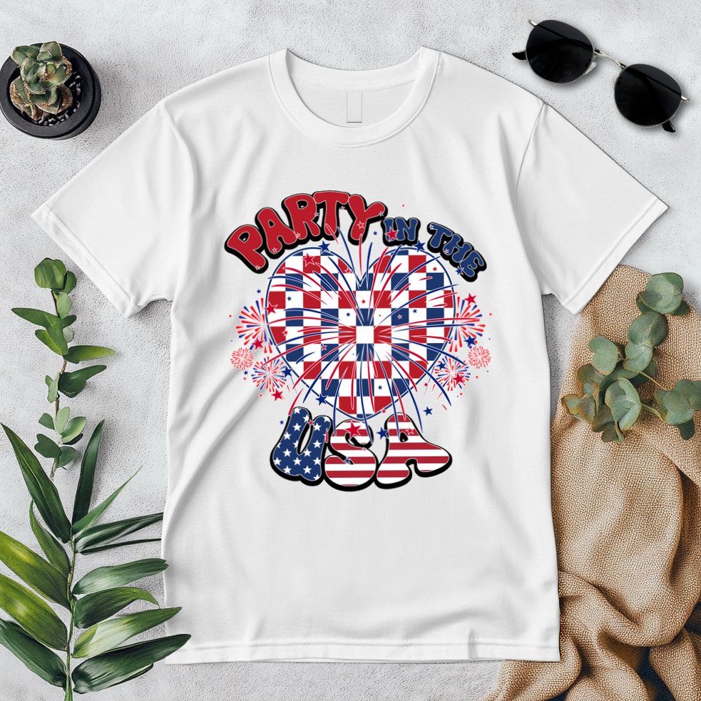 Party In The Usa Firework Red White Blue Heart Premium T-Shirt
