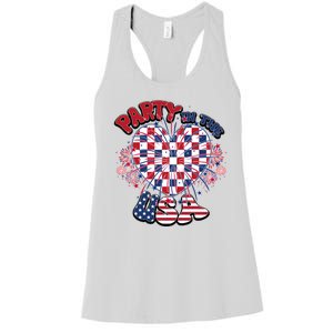 Party In The Usa Firework Red White Blue Heart Women's Racerback Tank