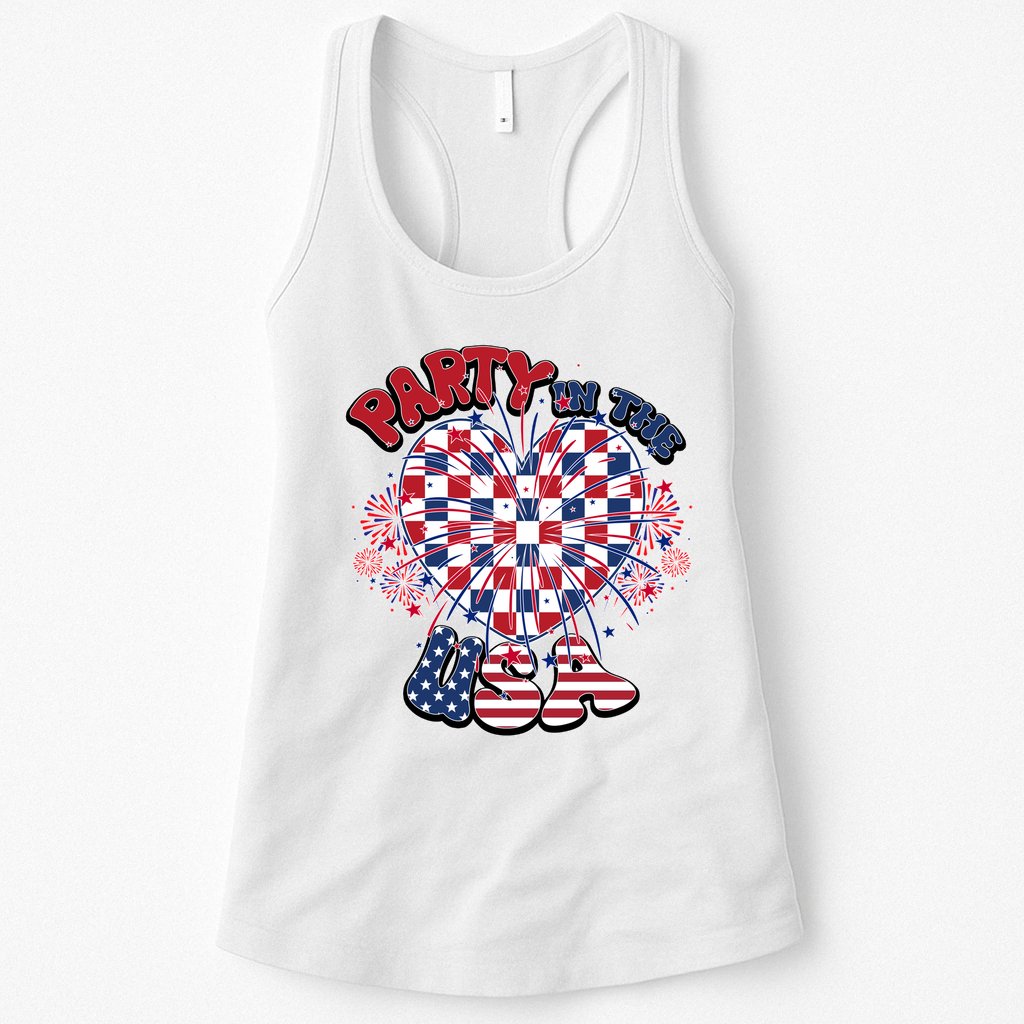 Party In The Usa Firework Red White Blue Heart Womens Tank Top