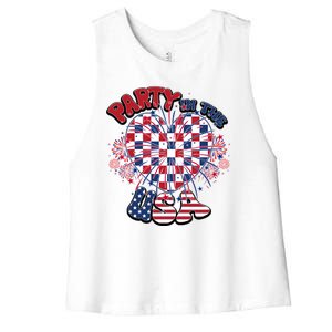 Party In The Usa Firework Red White Blue Heart Women's Racerback Cropped Tank