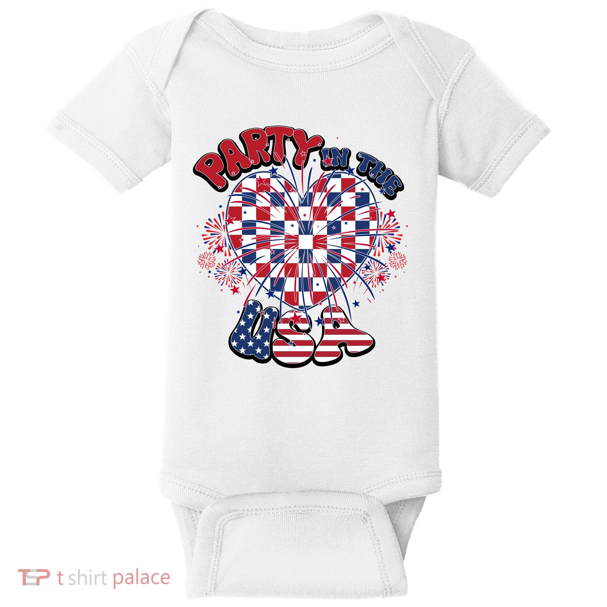 Party In The Usa Firework Red White Blue Heart Baby Bodysuit