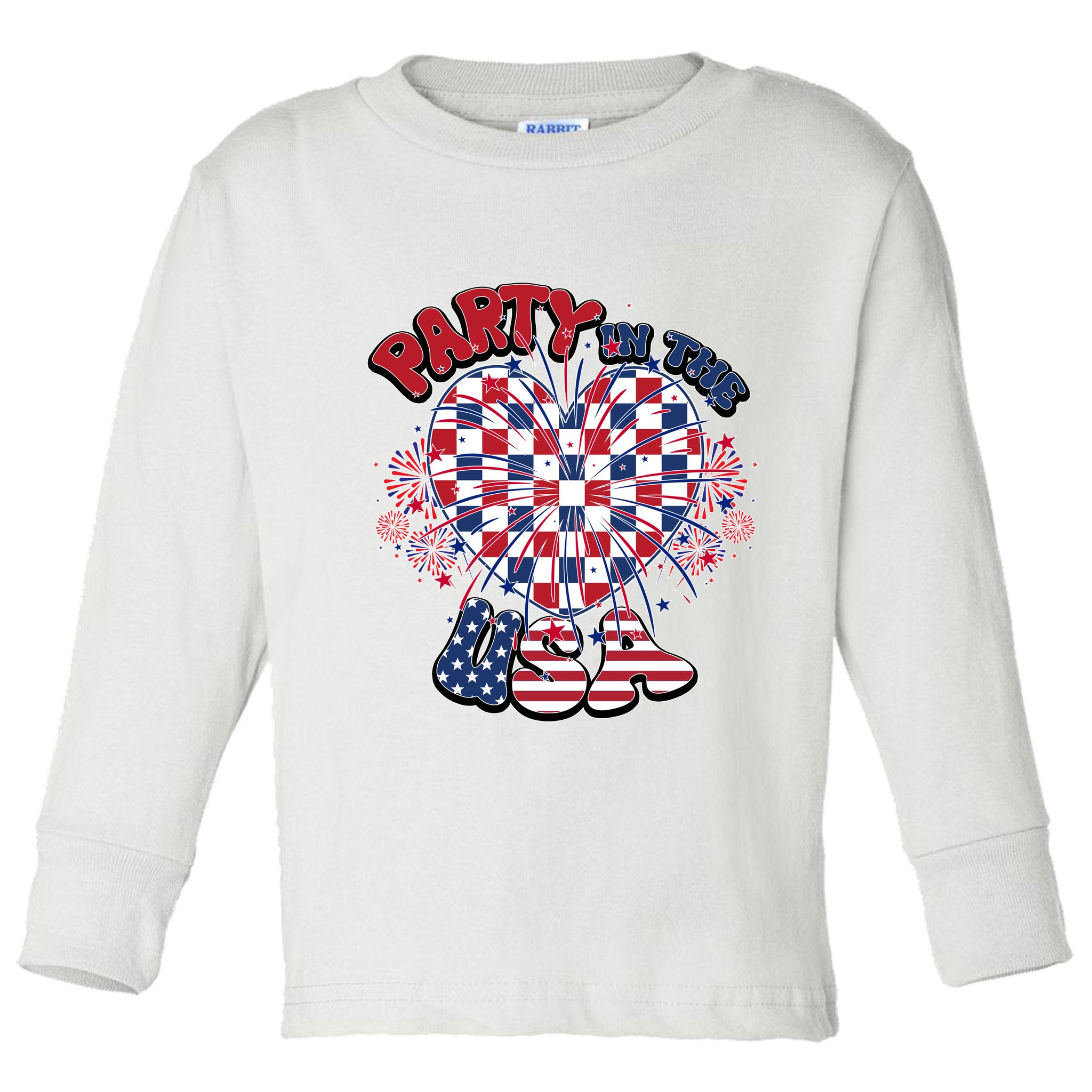 Party In The Usa Firework Red White Blue Heart Toddler Long Sleeve Shirt